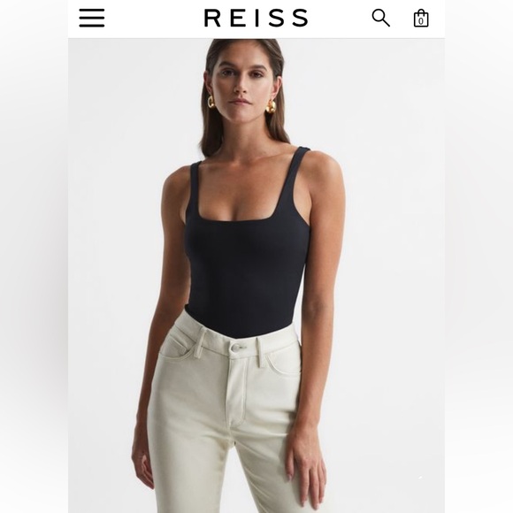 NWT REISS Laurie Square Neck Wide Straps sleeveless jersey Thong bodysuit top - Picture 16 of 17